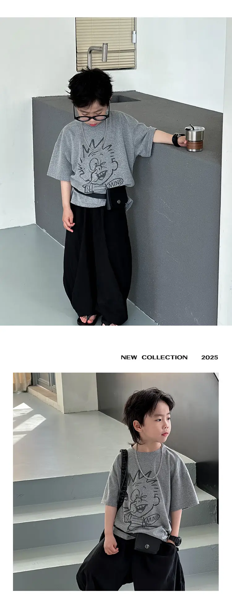 Kids Grey Printed T-Shirt 2025 Summer New Boys — feature 11