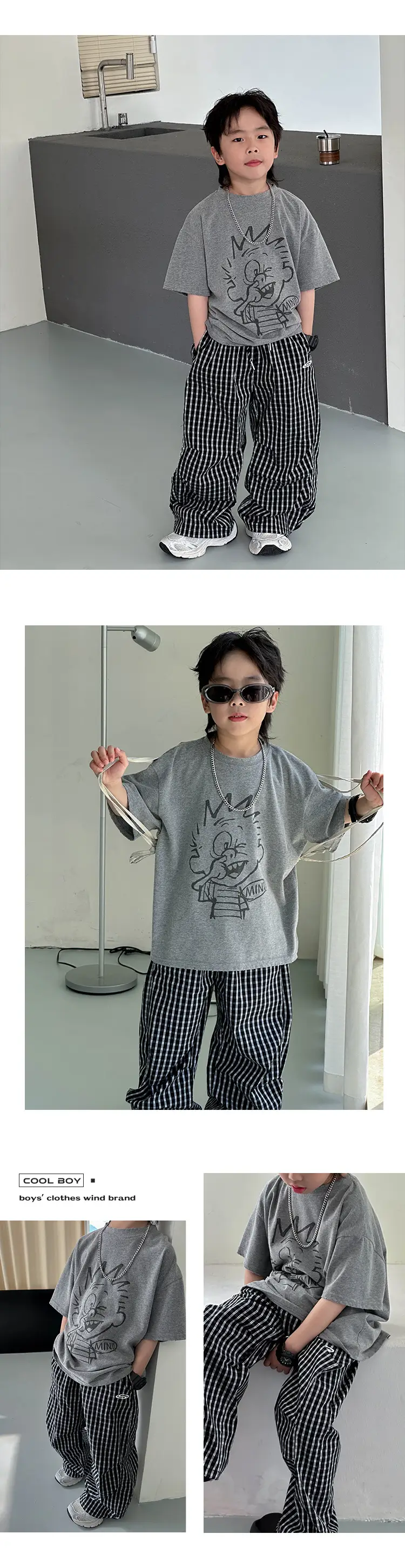 Kids Grey Printed T-Shirt 2025 Summer New Boys — feature 12