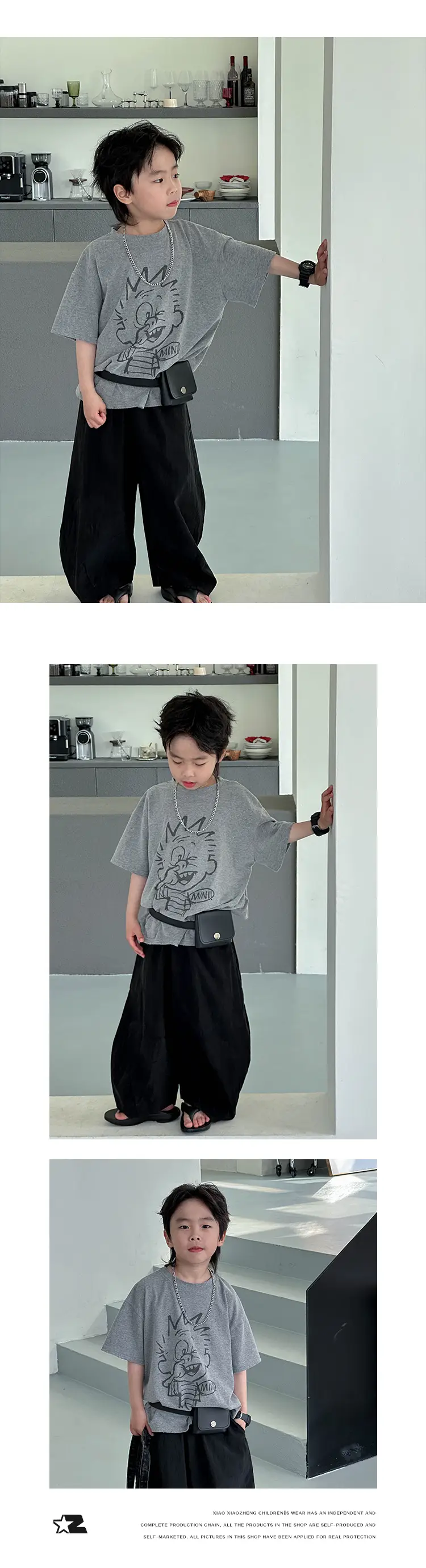 Kids Grey Printed T-Shirt 2025 Summer New Boys — feature 13