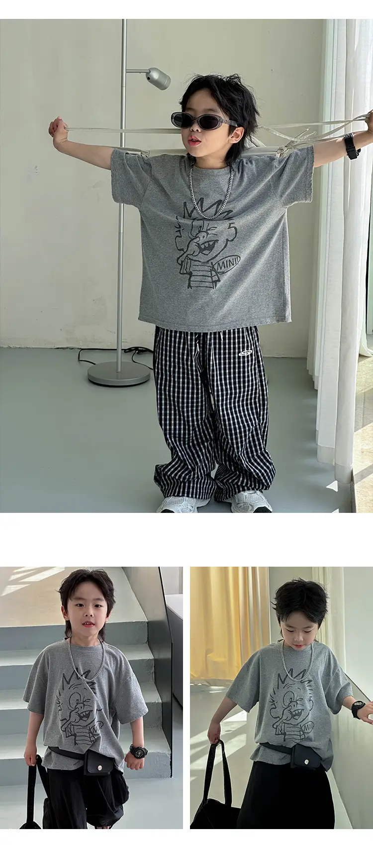 Kids Grey Printed T-Shirt 2025 Summer New Boys — feature 17