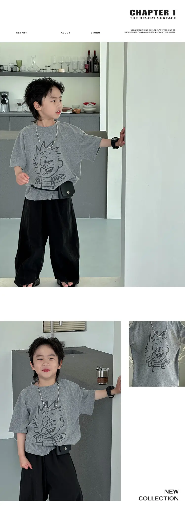 Kids Grey Printed T-Shirt 2025 Summer New Boys — feature 18