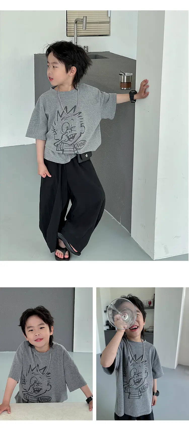 Kids Grey Printed T-Shirt 2025 Summer New Boys — feature 9