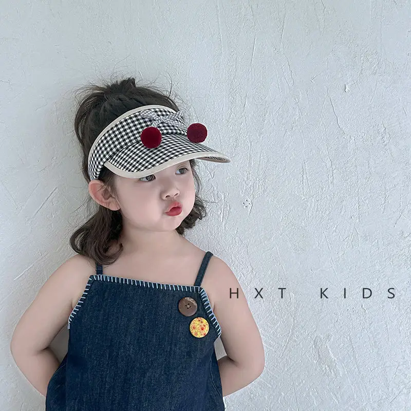 Kids Checkered Visor Cap with Red Button - Image 7