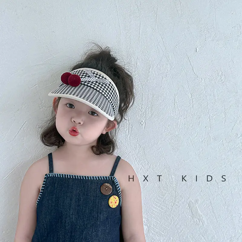 Kids Checkered Visor Cap with Red Button - Image 8