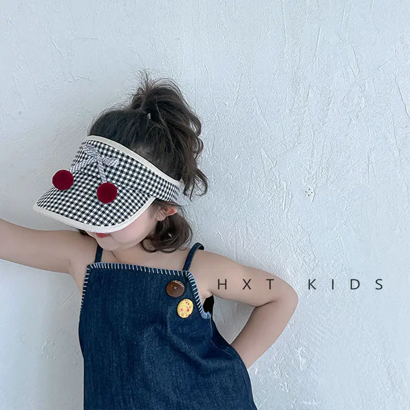 Kids Checkered Visor Cap with Red Button - Image 10
