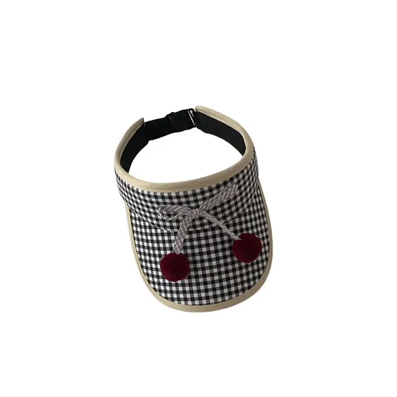 Kids Checkered Visor Cap with Red Button - Image 11