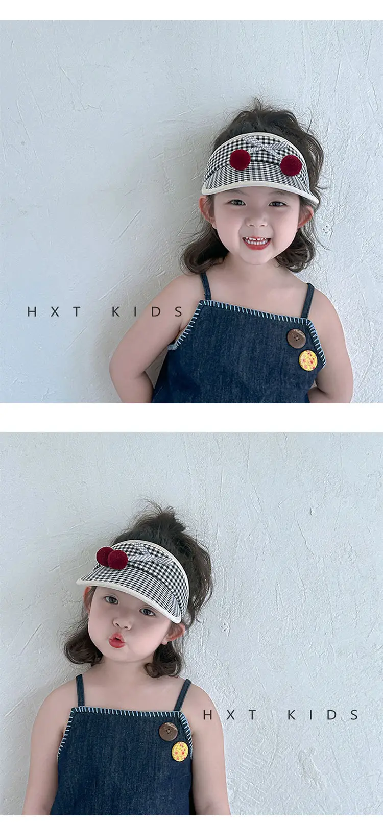 Kids Checkered Visor Cap with Red Button — feature 2