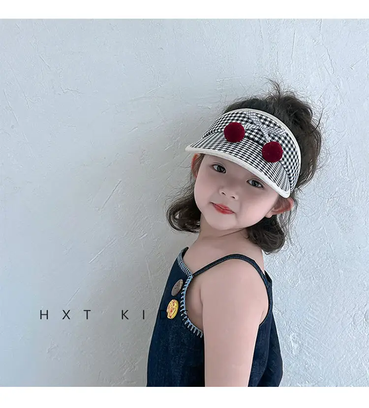 Kids Checkered Visor Cap with Red Button — feature 3