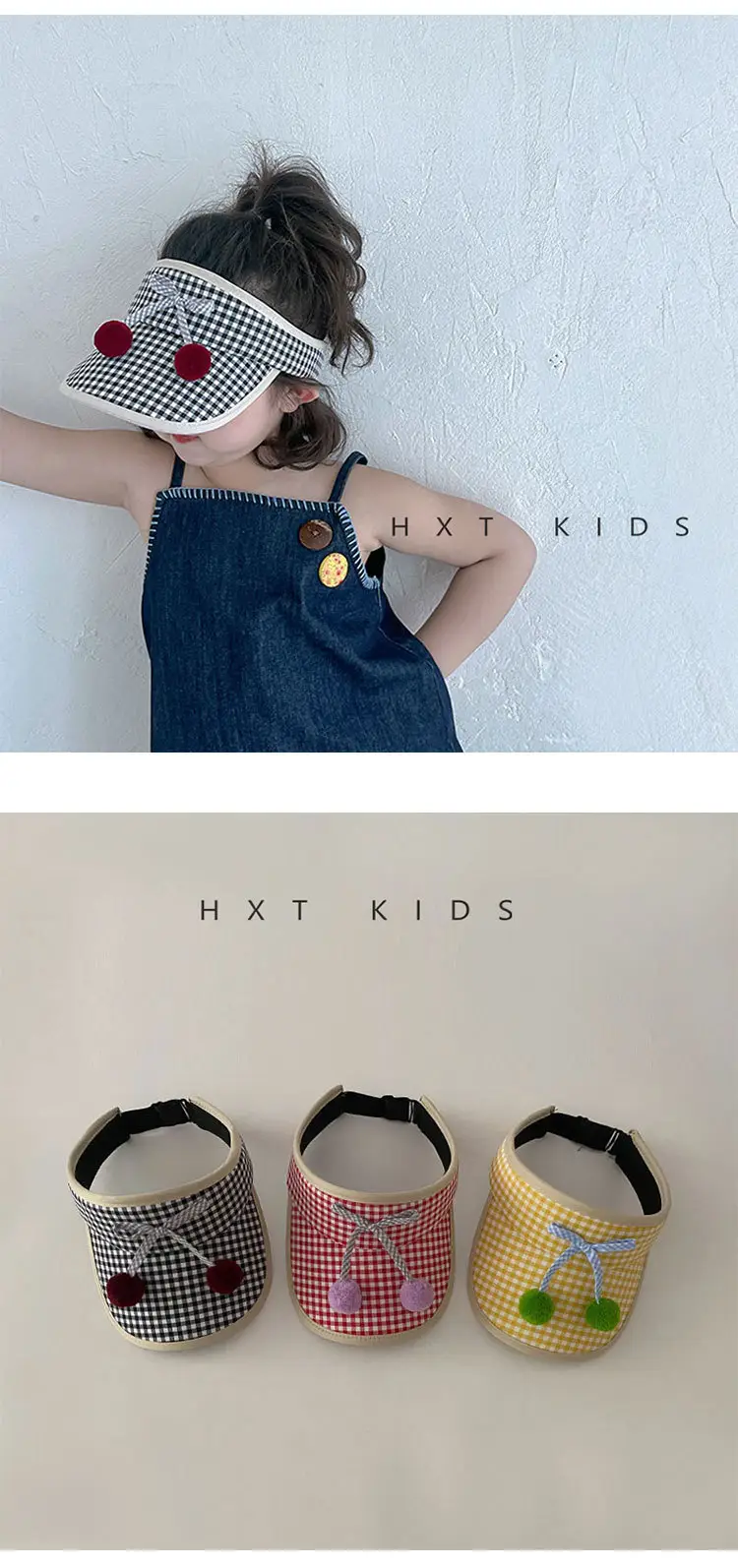 Kids Checkered Visor Cap with Red Button — feature 4