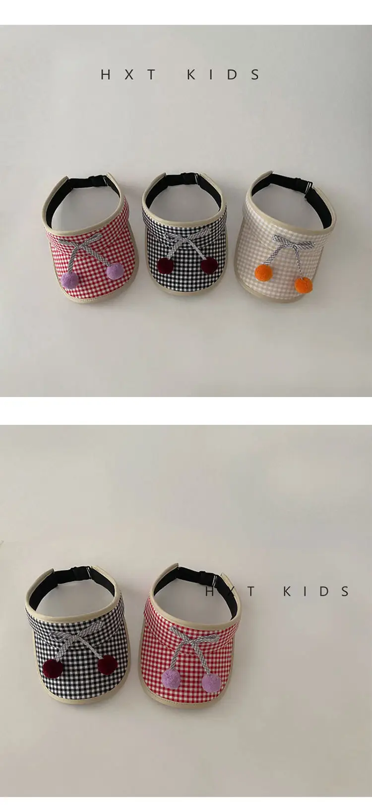 Kids Checkered Visor Cap with Red Button — feature 6