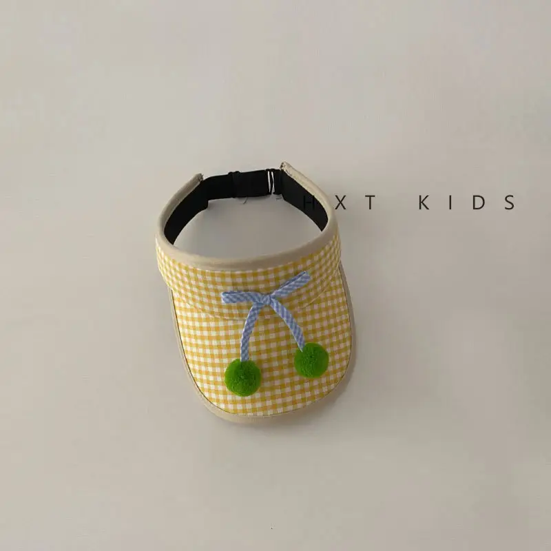 Kids Checkered Visor Cap with Red Button - Image 3