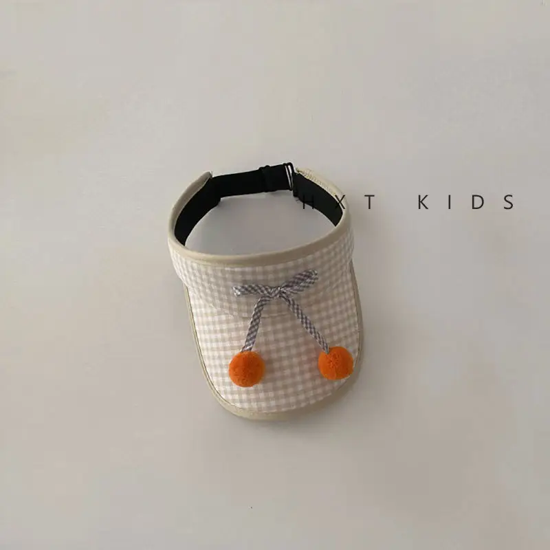 Kids Checkered Visor Cap with Red Button - Image 4