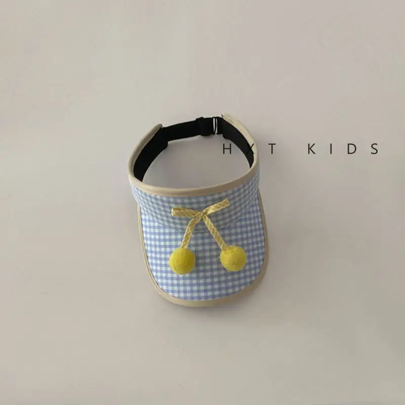 Kids Checkered Visor Cap with Red Button - Image 5