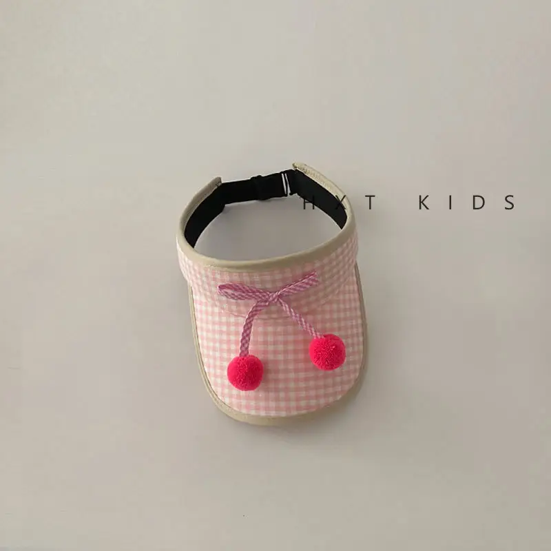 Kids Checkered Visor Cap with Red Button - Image 6