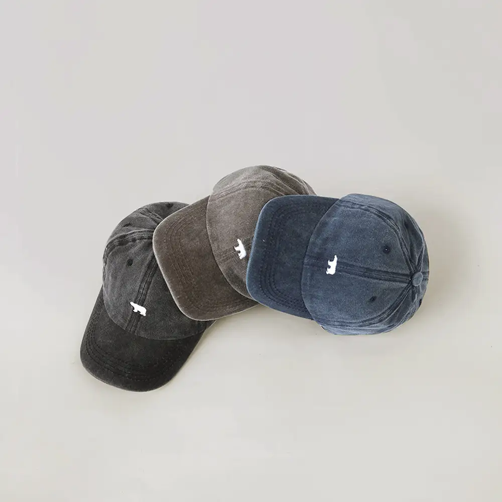 Washable Bear Cap for Boys Vintage Outdoor Soft Top — feature 1