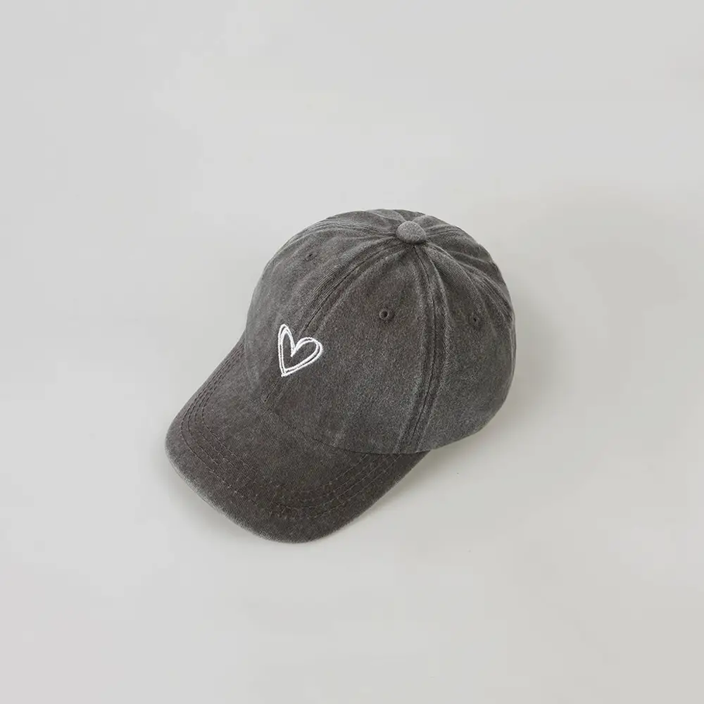 Gray Heart Embroidered Baseball Cap for Kids - Image 2