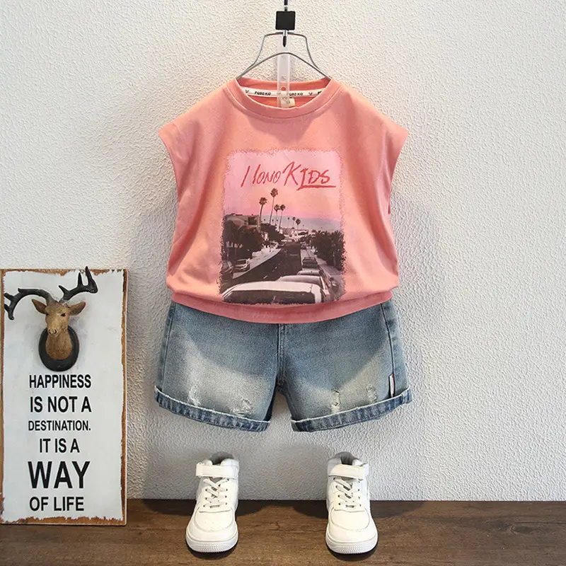 Pink Kids T-Shirt with "I Love Kids" Print, Cotton, Sleeveless, 2025 - Image 2