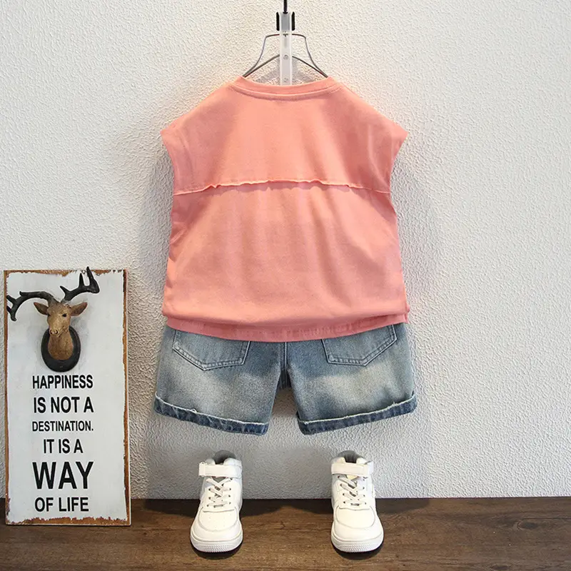 Pink Kids T-Shirt with "I Love Kids" Print, Cotton, Sleeveless, 2025 - Image 3