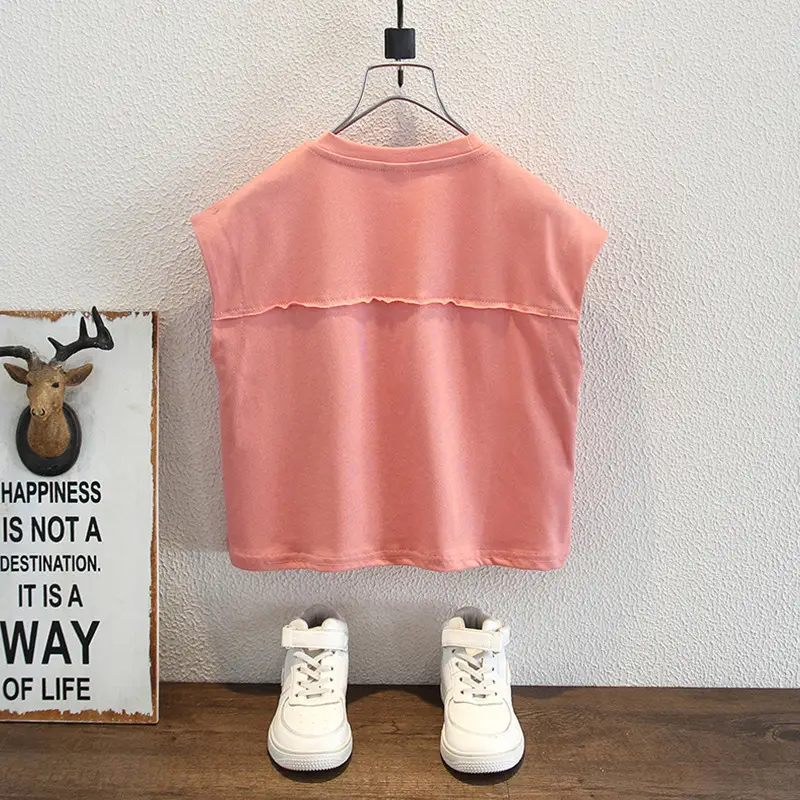 Pink Kids T-Shirt with "I Love Kids" Print, Cotton, Sleeveless, 2025 - Image 4