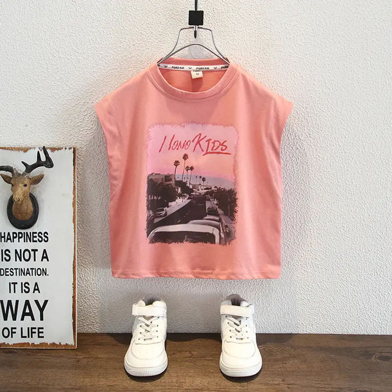 Pink Kids T-Shirt with "I Love Kids" Print, Cotton, Sleeveless, 2025 - Image 5