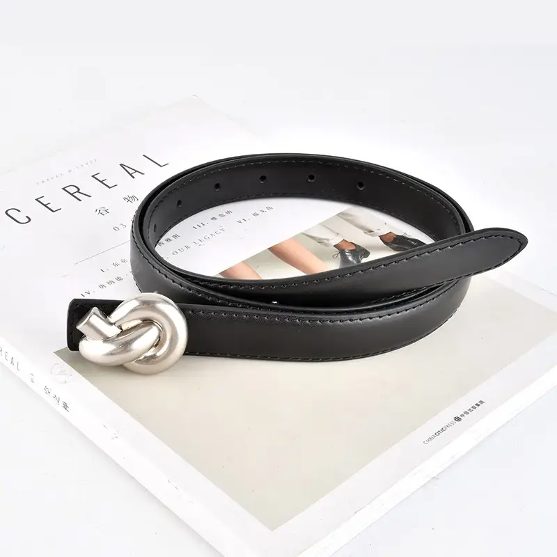 Black Genuine Leather Thin Belt for Women - Image 24