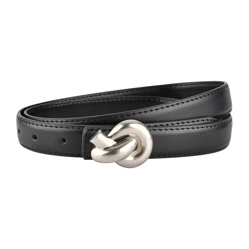 Black Genuine Leather Thin Belt for Women - Image 26