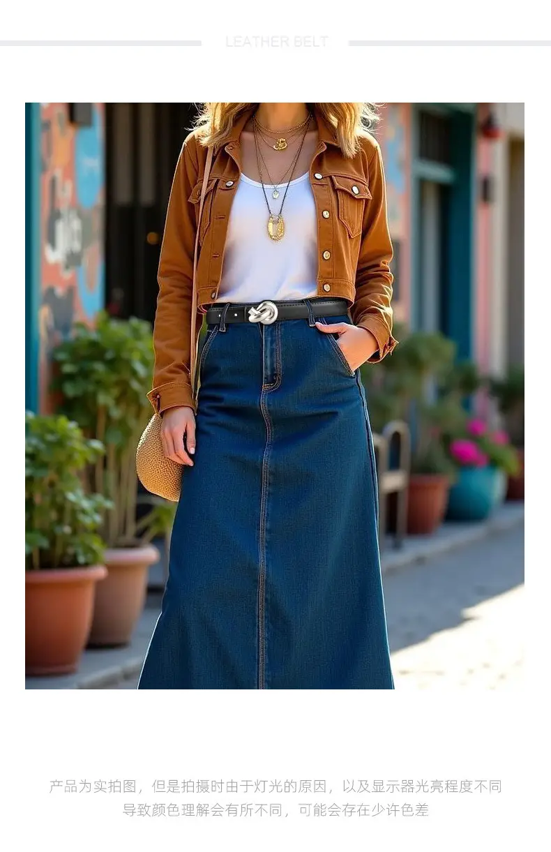 Black Genuine Leather Thin Belt for Women — feature 1