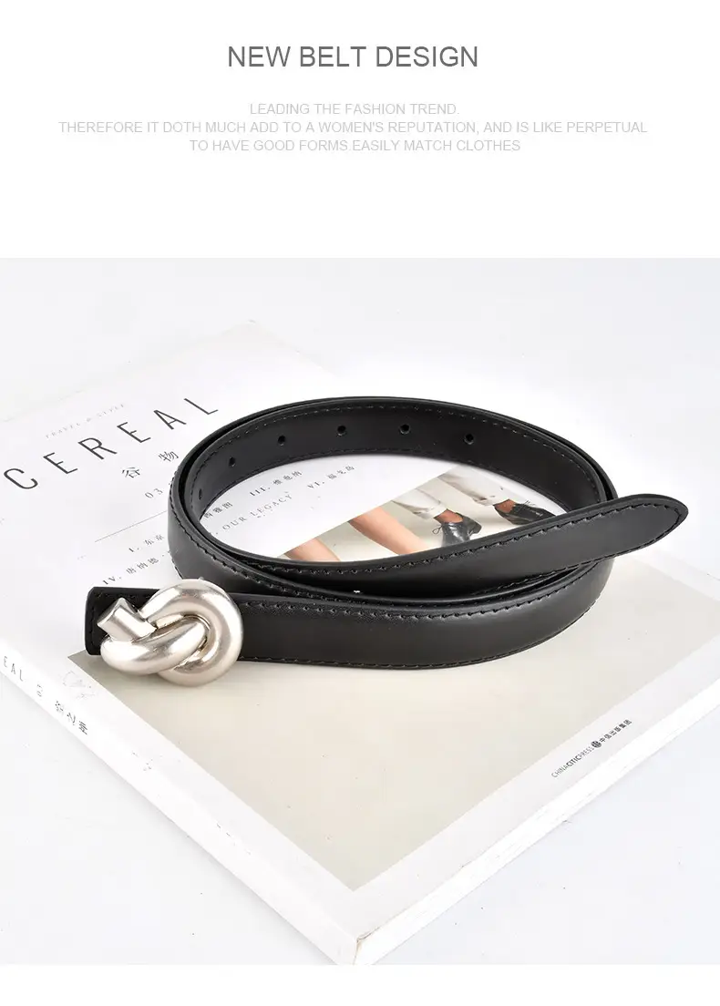 Black Genuine Leather Thin Belt for Women — feature 11