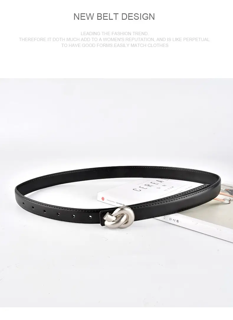 Black Genuine Leather Thin Belt for Women — feature 12