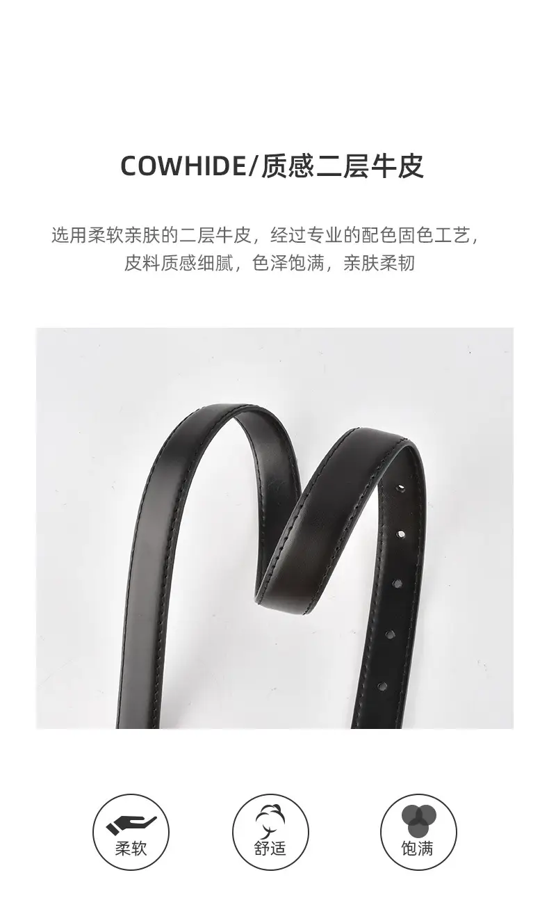Black Genuine Leather Thin Belt for Women — feature 5