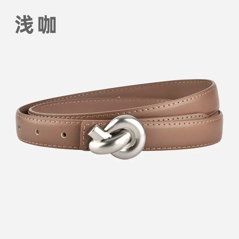 Black Genuine Leather Thin Belt for Women - Image 12