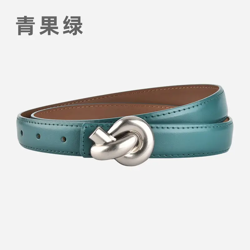 Black Genuine Leather Thin Belt for Women - Image 16