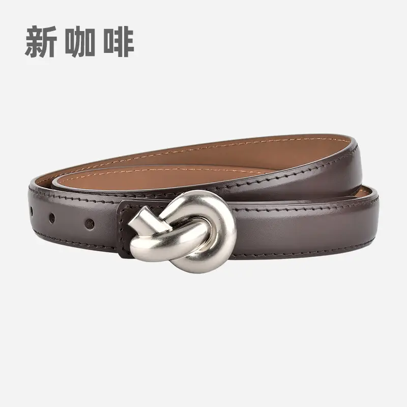 Black Genuine Leather Thin Belt for Women - Image 20