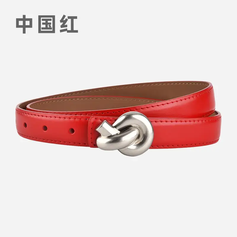Black Genuine Leather Thin Belt for Women - Image 21