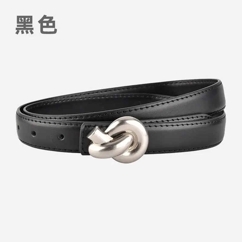 Black Genuine Leather Thin Belt for Women - Image 3