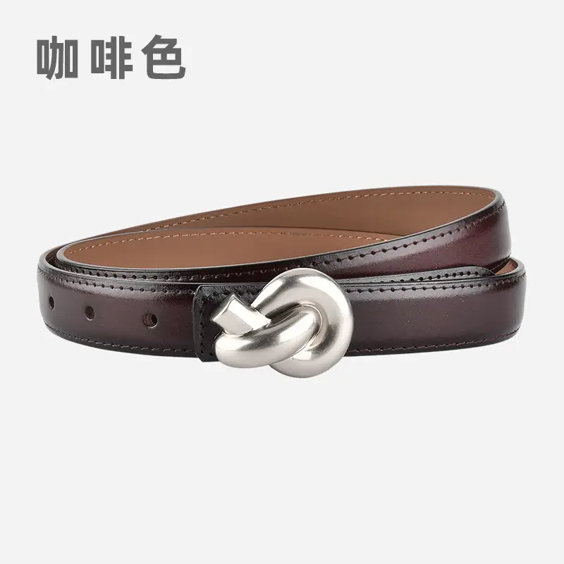 Black Genuine Leather Thin Belt for Women - Image 5