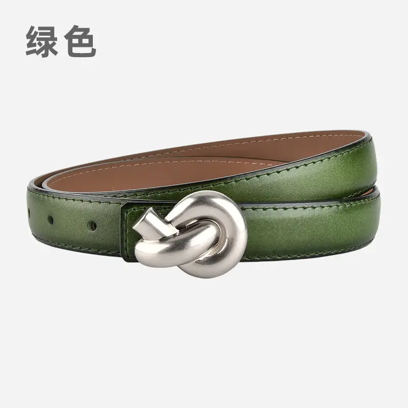 Black Genuine Leather Thin Belt for Women - Image 7