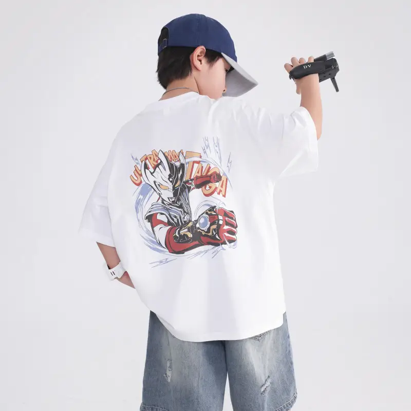 Boys White T-Shirt 2026 Summer Loose Cool Middle Large - Image 2