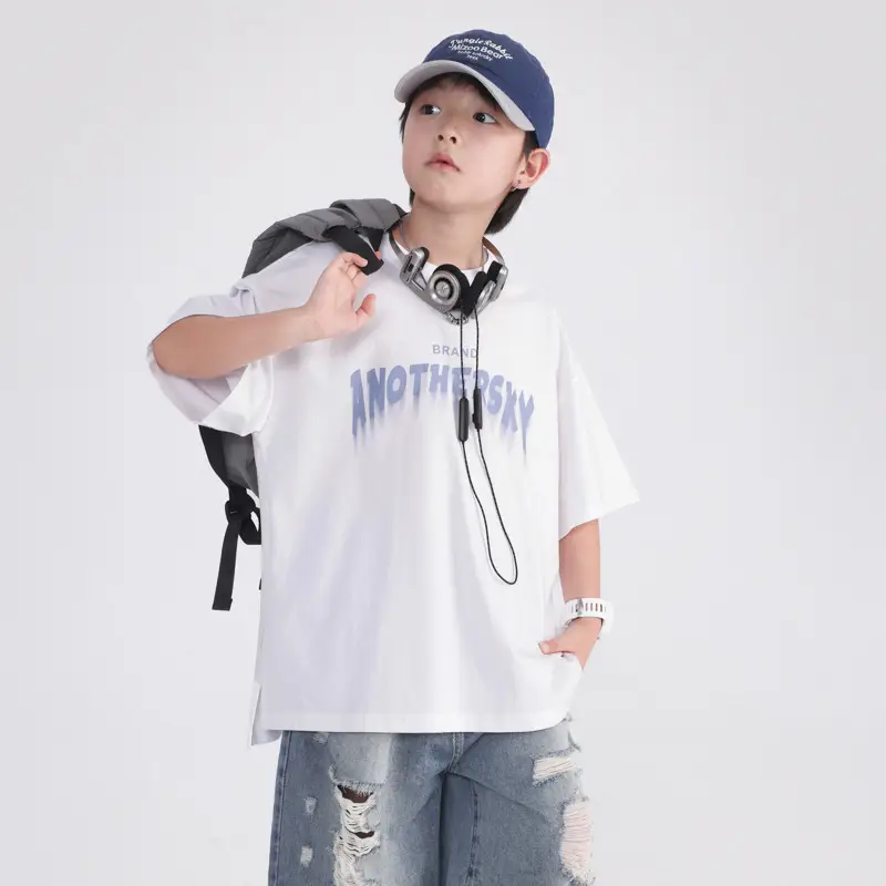Boys White T-Shirt 2026 Summer Loose Cool Middle Large - Image 3