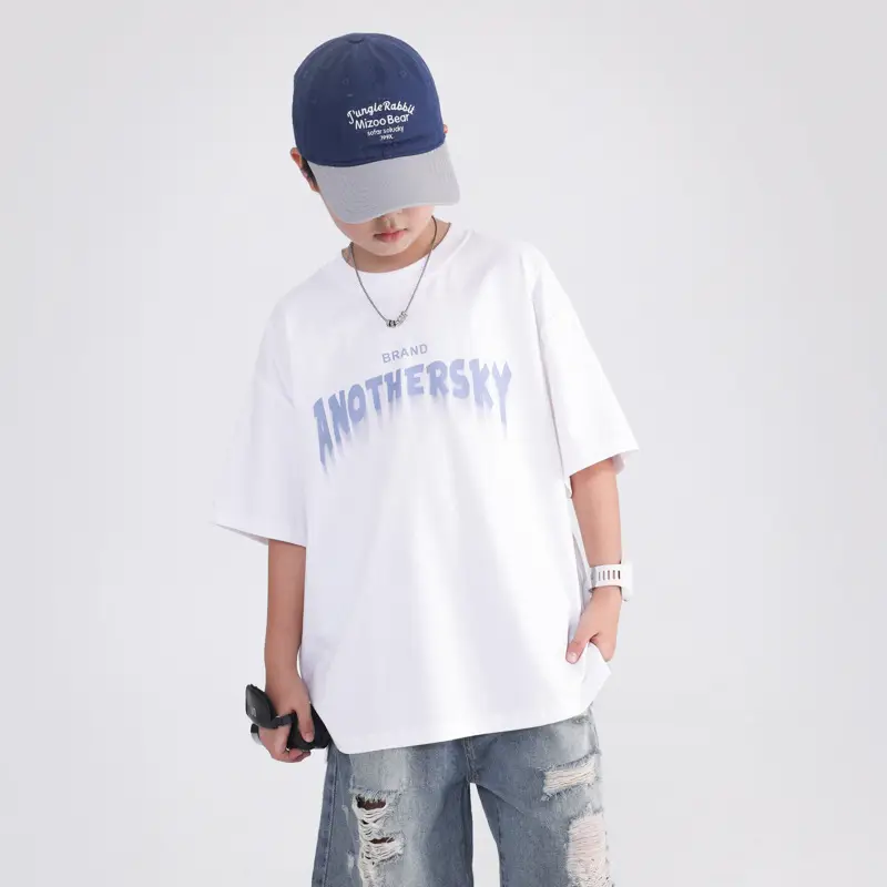 Boys White T-Shirt 2026 Summer Loose Cool Middle Large - Image 4