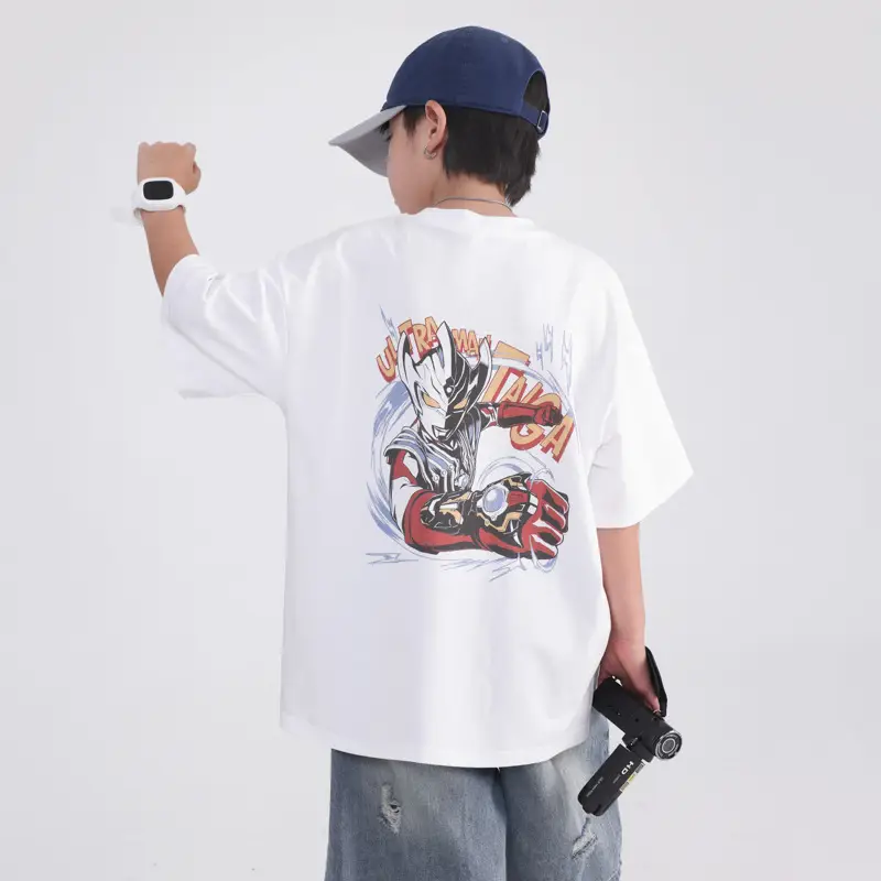 Boys White T-Shirt 2026 Summer Loose Cool Middle Large - Image 5