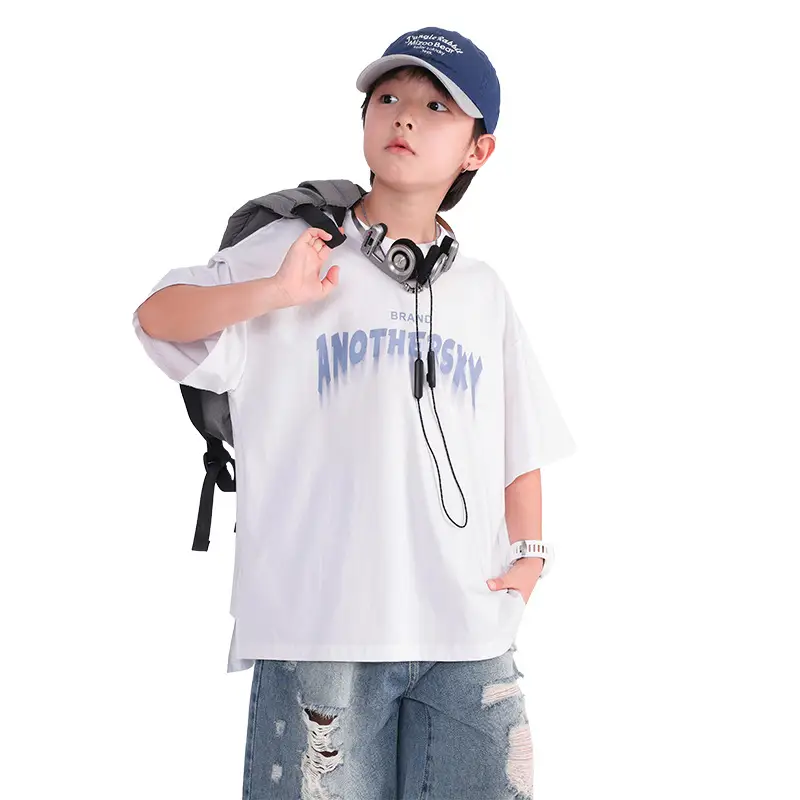 Boys White T-Shirt 2026 Summer Loose Cool Middle Large - Image 6