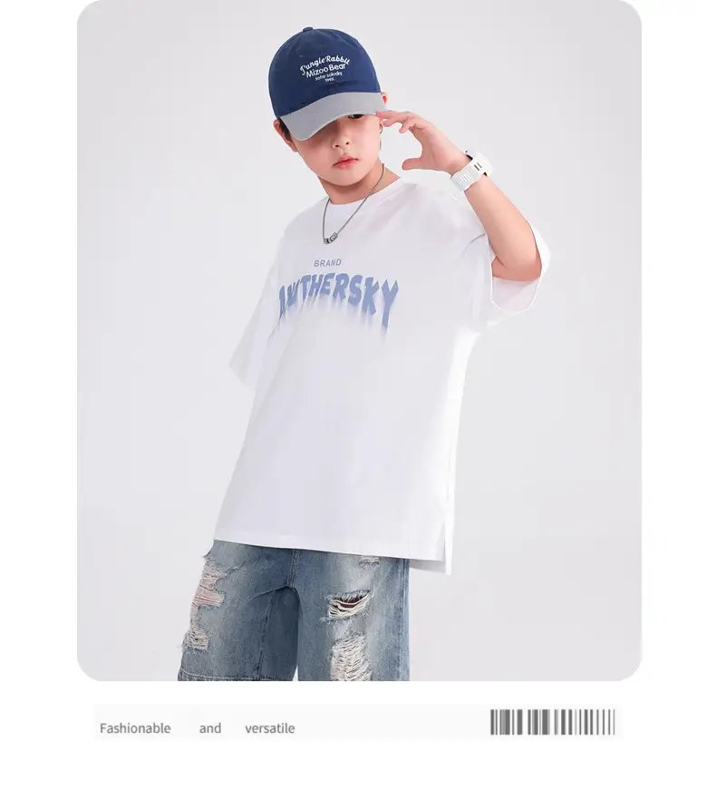 Boys White T-Shirt 2026 Summer Loose Cool Middle Large — feature 10