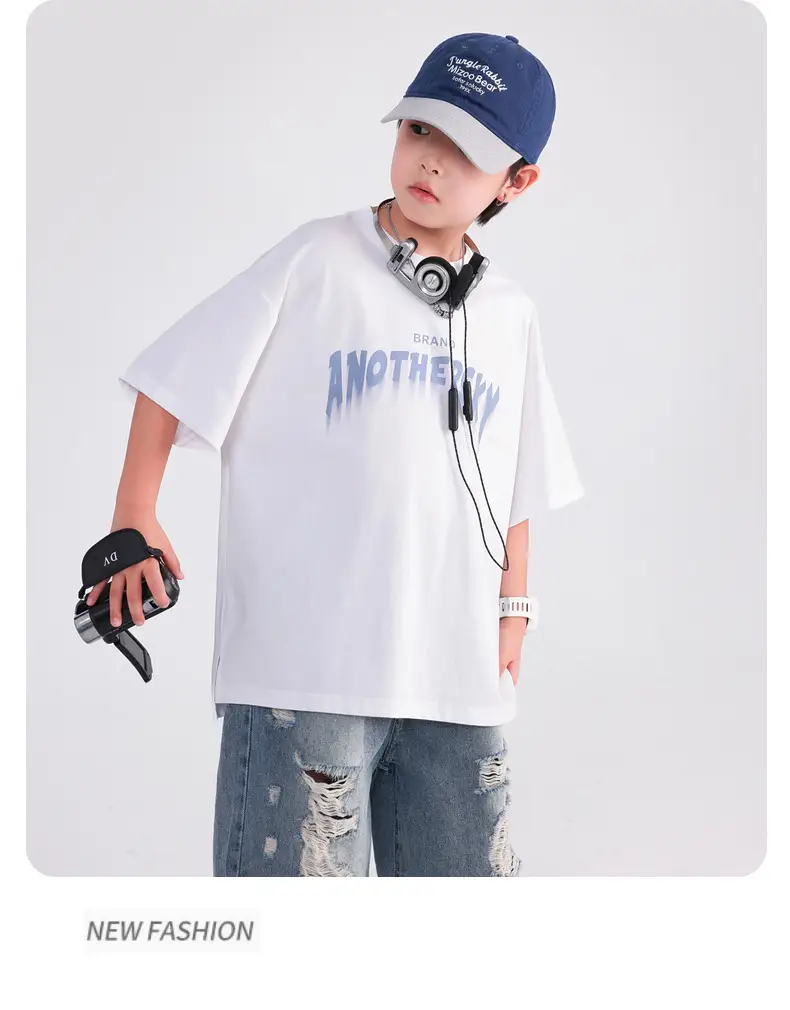 Boys White T-Shirt 2026 Summer Loose Cool Middle Large — feature 11