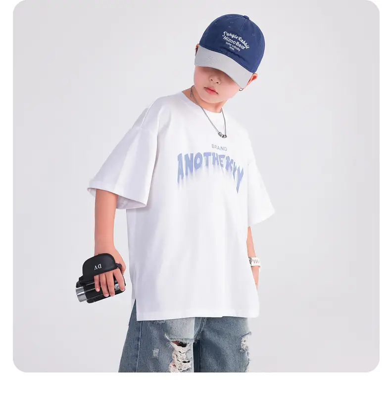 Boys White T-Shirt 2026 Summer Loose Cool Middle Large — feature 12