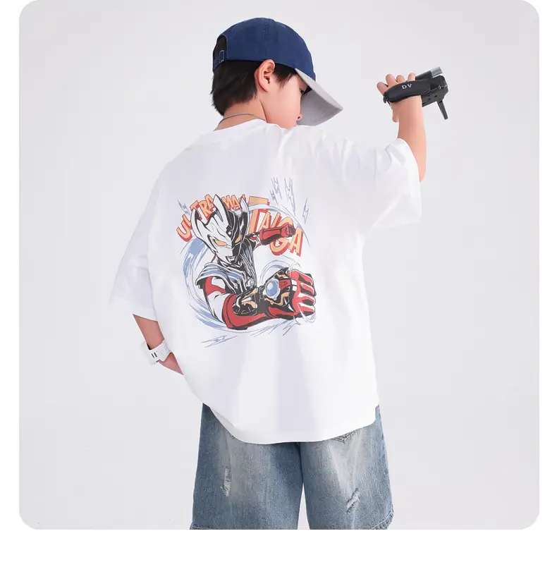 Boys White T-Shirt 2026 Summer Loose Cool Middle Large — feature 13