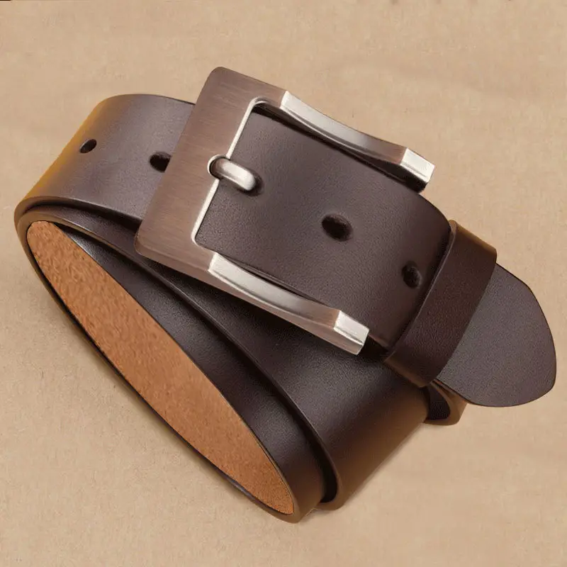 Vintage Leather Belt for Men with Pin Buckle - Image 4