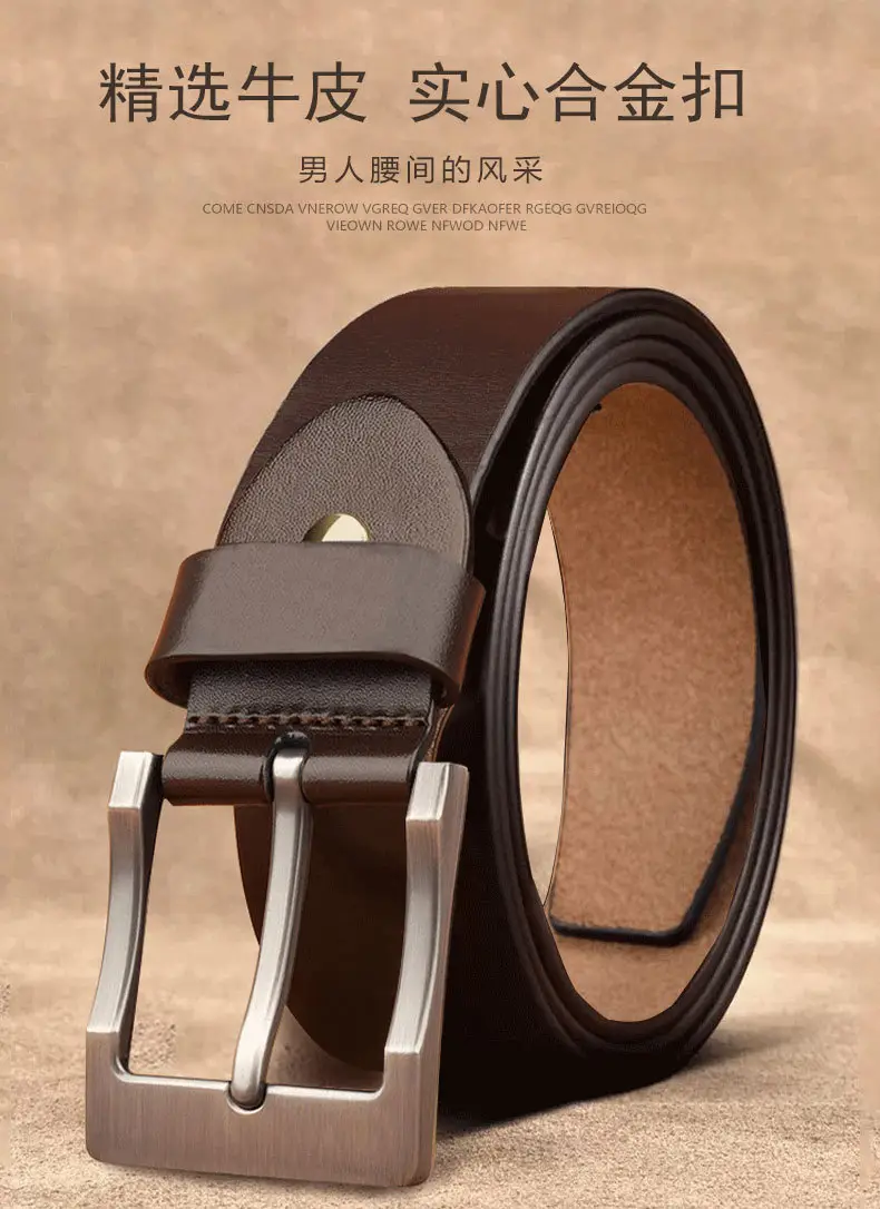 Vintage Leather Belt for Men with Pin Buckle — feature 1