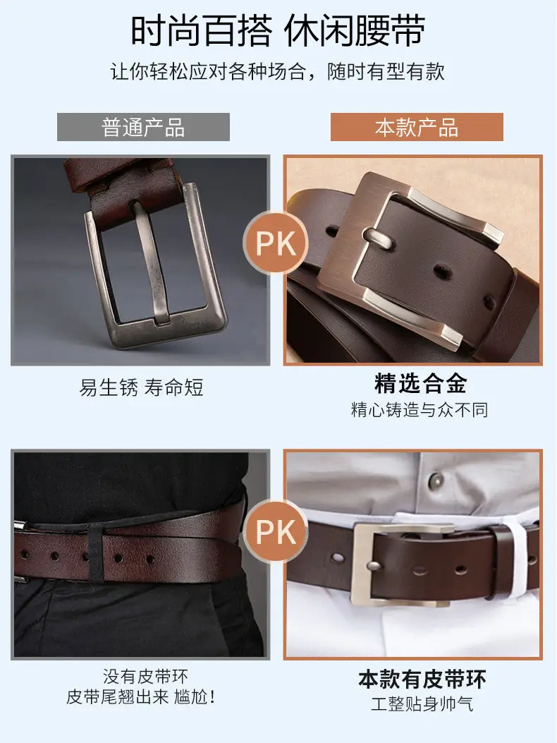 Vintage Leather Belt for Men with Pin Buckle — feature 5