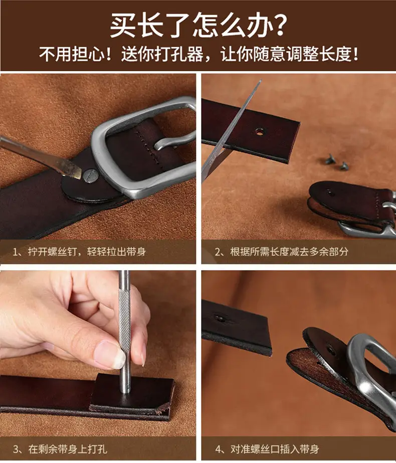 Vintage Leather Belt for Men with Pin Buckle — feature 9